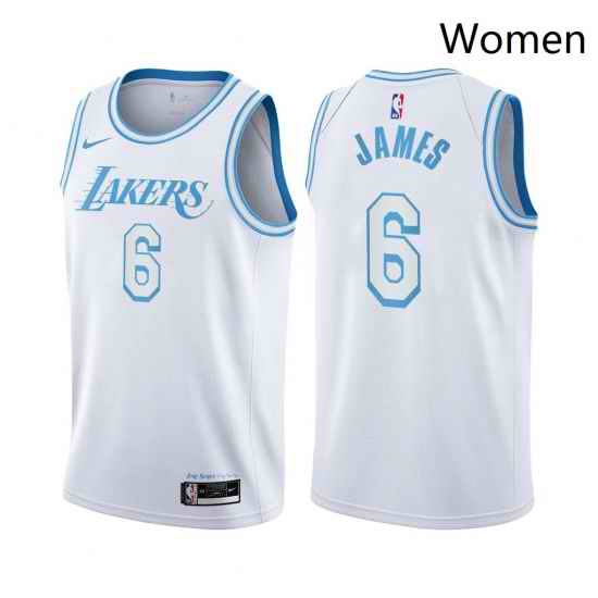 Women Nike Los Angeles Lakers 6 LeBron James White Women NBA Swingman 2020 21 City Edition Jersey